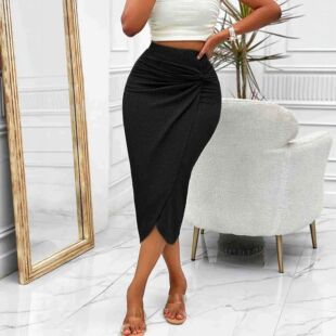 女士纯色高腰包臀裙Solid color high waisted hip hugging skirt