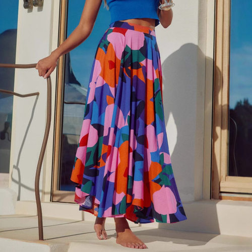 Ladies' casual printed mid length skirt 休闲印花中长半身裙女
