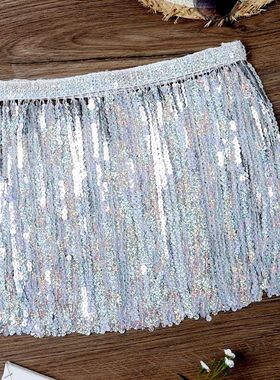 Solid color sequin tassel dance dress 纯色亮片流苏超短舞蹈裙