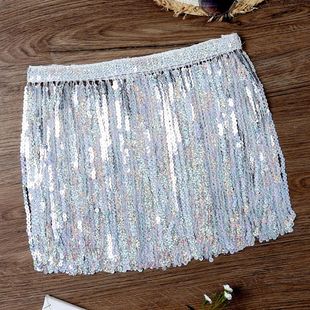color dress sequin dance 纯色亮片流苏超短舞蹈裙 tassel Solid