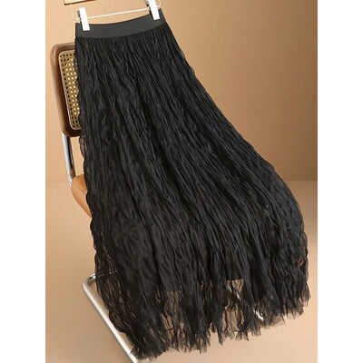 高腰中长款大摆纱A字半身裙