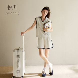 家居服时尚 悦内带胸垫睡衣女款 背心短裤 夏季 休闲运动 夏天纯棉无袖