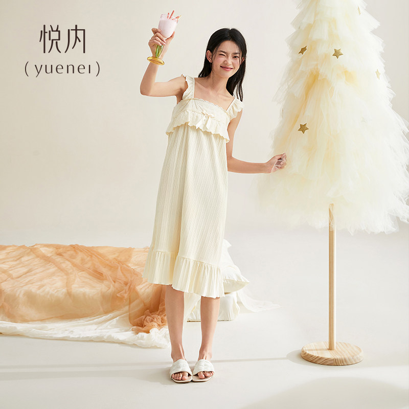 悦内吊带睡裙女士睡衣夏季夏天纯棉背心薄款全棉少女防凸点纯欲风