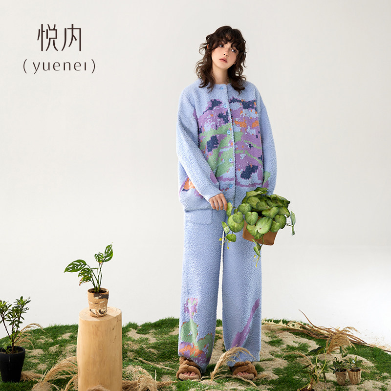 悦内半边绒睡衣女冬季秋冬款珊瑚绒家居服保暖时尚毛绒开衫可外穿,女士内衣/男士内衣/家居服,睡衣/家居服套装,淘宝优惠券,粉丝福利购,淘宝优惠卷