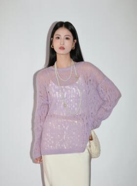 SHIMANINE 岛九 松弛慵懒高品质柔软细马海毛宽松镂空针织罩衫女