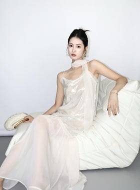 SHIMANINE 岛九 星耀璀璨高级质感亮片吊带裙 女夏气质礼服连衣裙