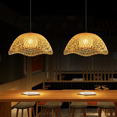 新中式竹编吊灯禅意茶室艺术w吧台餐厅个性灯罩农家乐民宿竹艺灯