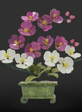 天然玉石蝴蝶兰花盆景盆栽客厅家居饰J品创意玄关工艺品兰花摆件