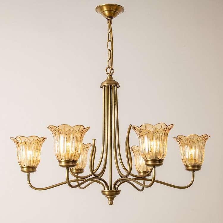 美式复古吊灯客厅灯全铜轻奢法式高级感餐厅灯具古铜玻璃卧室灯饰