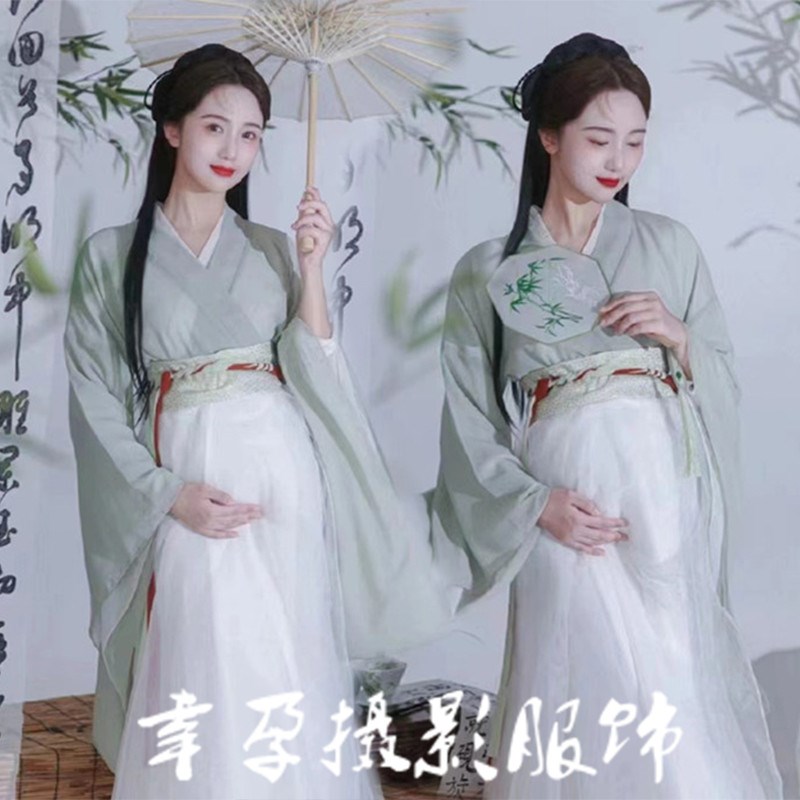 速发孕妇式服装影楼新汉复古新中照魏晋风款服清冷仙气古装孕妈服