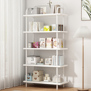 速发书架落地客厅多物架家用靠墙奶油风生房间收纳架置层铁艺展示