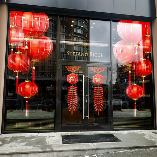 速发灯笼贴画橱窗装饰玻璃贴纸商场店铺门置贴花中国风大型静电窗