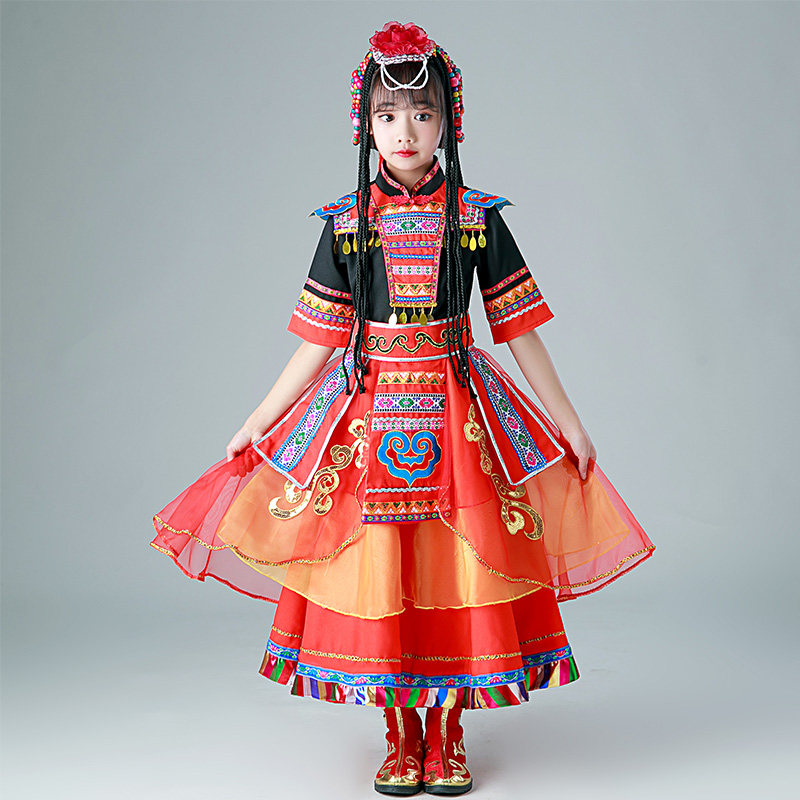 速发六一服童藏族舞蹈儿少数民族服装水袖演出服运动会开幕式童装