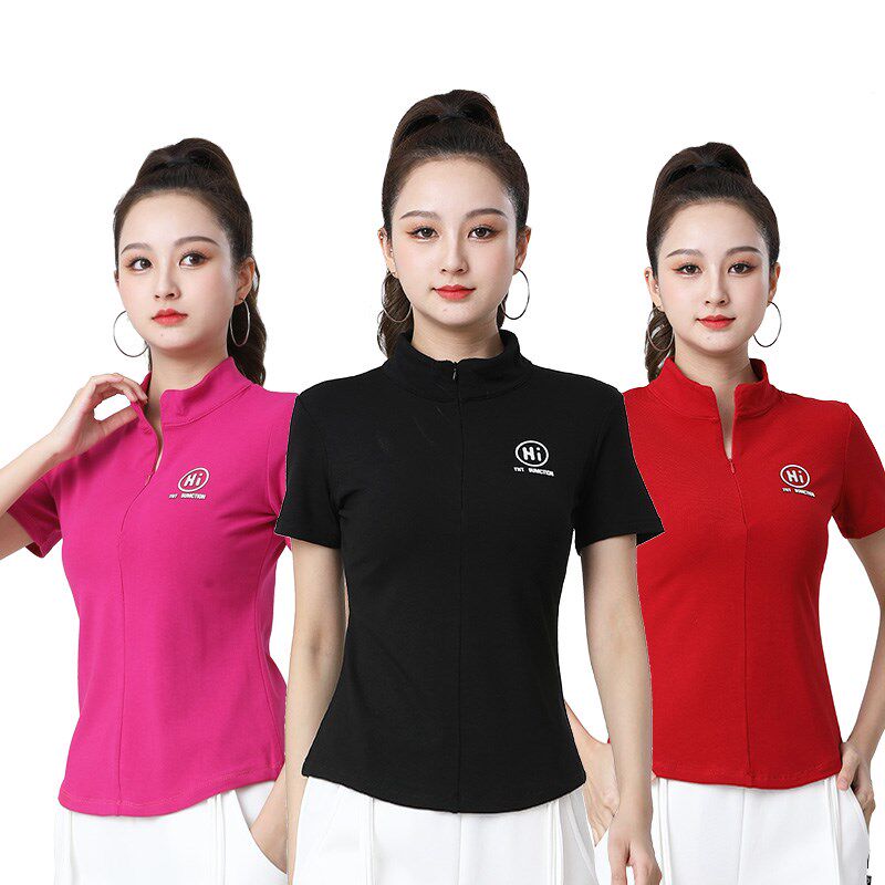 速发春夏广场舞服装上衣螺纹棉隐藏拉链款健身操动舞运服跳蹈衣