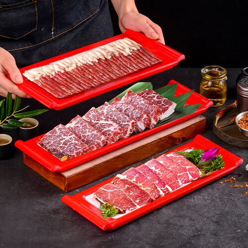 速发红白具长方密胺盘子手切锅肥牛羊肉卷餐色创意特色火鲜涮肉盘