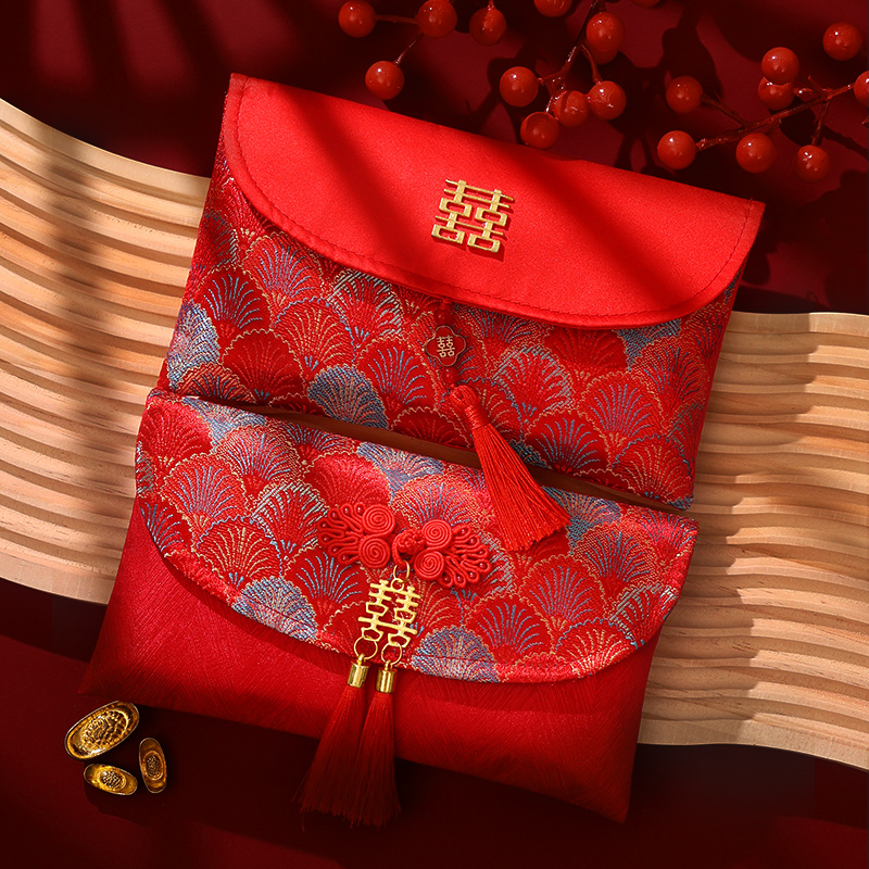 速发改口婚包结红布艺婚礼红茶一对随份子新婚元大号敬包袋