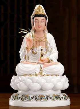 速发饰通佛具汉白玉观佛音像供奉家用娑婆三圣观世音菩萨像装圆品