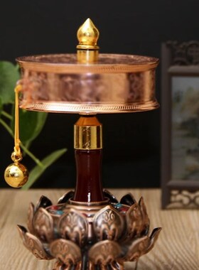 速发藏摇八吉祥色传转动铜底座合金莲花手摇底座藏族底座摆件手可