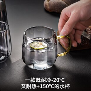 速发创意杯子家用喝水杯客耐厅热防爆玻璃杯套装i约带把泡茶杯简
