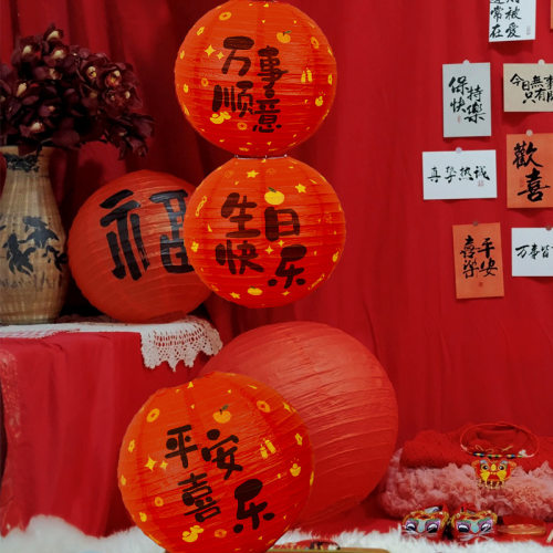 速发生日周乐灯宝一周岁笼宝背景布置纸灯笼蜂窝球中式抓快宴道具