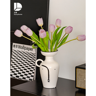 速发花花插瓷摆件客厅陶瓶轻奢高级感白色简约创意水培玫瑰大