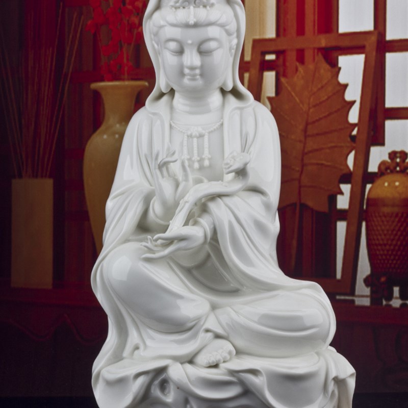 速发家用如意观音佛像保佑供奉白瓷雕塑工艺品饰居办公装室家摆件