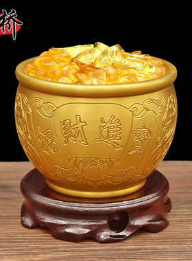 速发铜缸纯铜百福聚宝盆端高烟黄缸小灰铜米缸客厅桌面摆件家居装