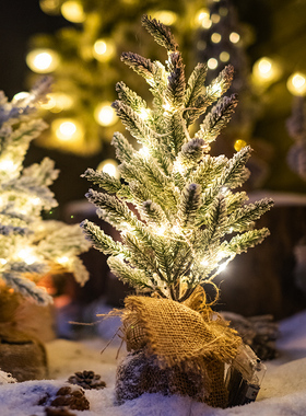 速发发诞树圣光桌面摆件雪型麻布小松树落雪圣诞节装饰品节日气氛