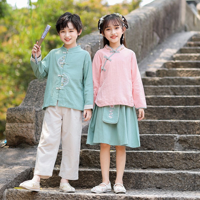 速发汉服春秋套装园儿幼演出服班服大合唱舞台表演服礼服复古长装