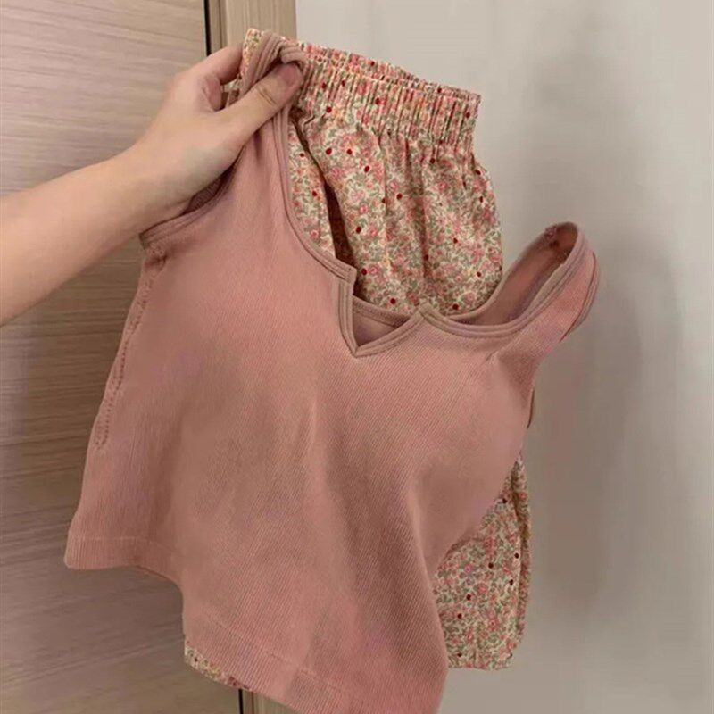 速发2心2年新款甜美碎胸垫吊带睡衣夏季背0带花短裤家居服套装外