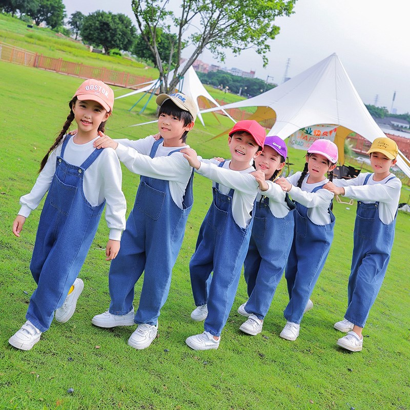 速发儿童合唱演出服幼儿园班服小学生运动会牛仔背带裤啦啦操表演