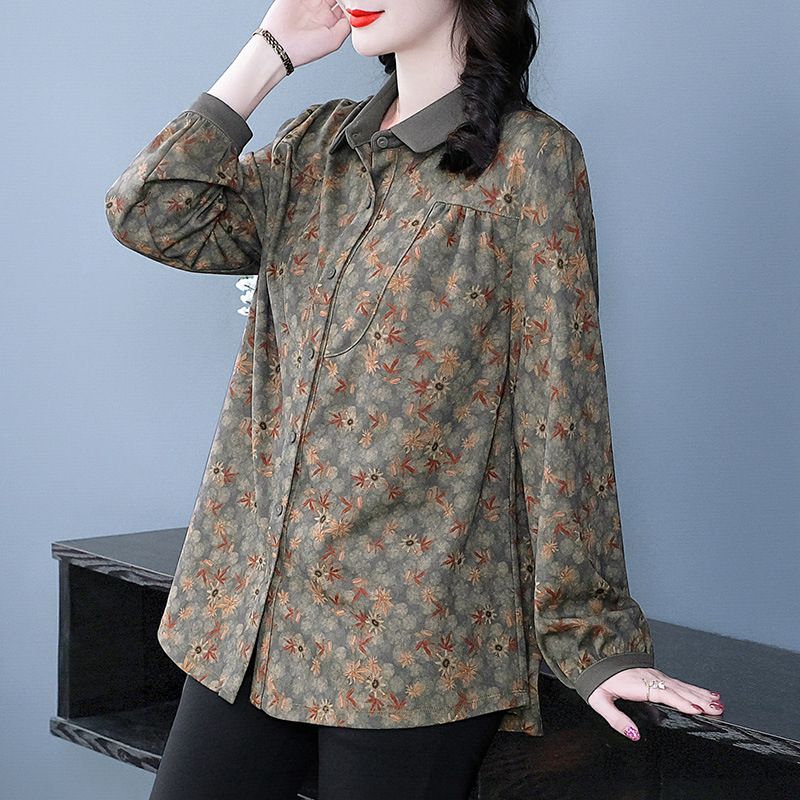 日本品质2025秋季新款气质中年大码胖妈妈240斤碎花显瘦长袖衬衫