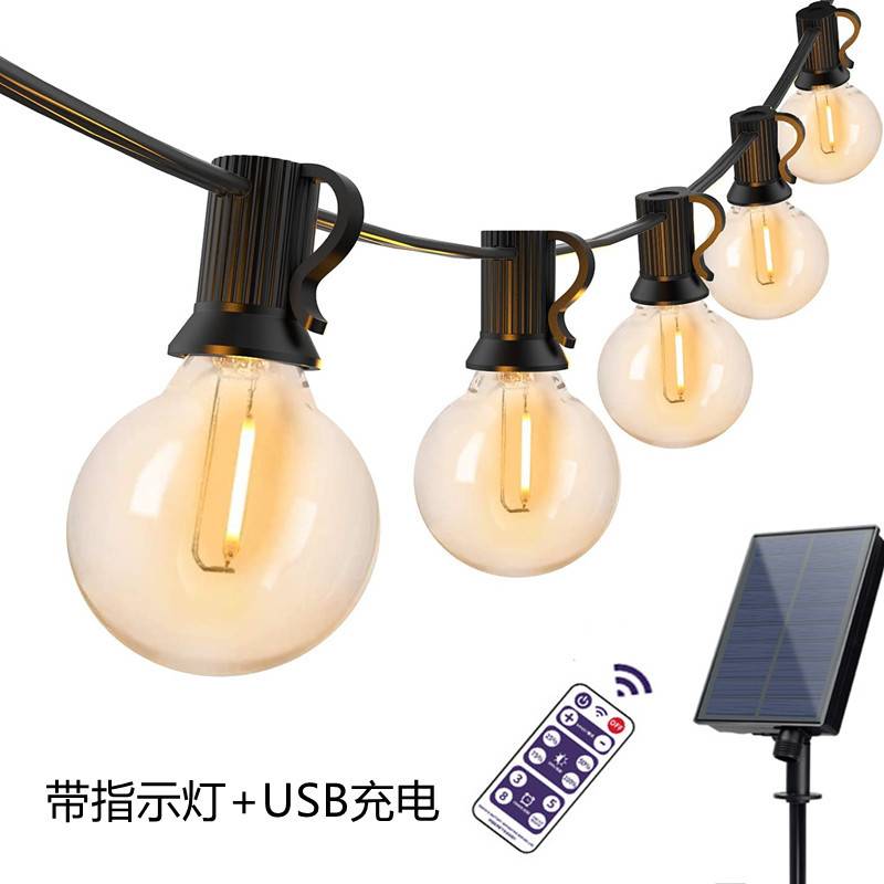 跨境新款户外LED太阳能G40灯串防雨E12串灯庭院节日G50圣诞装饰