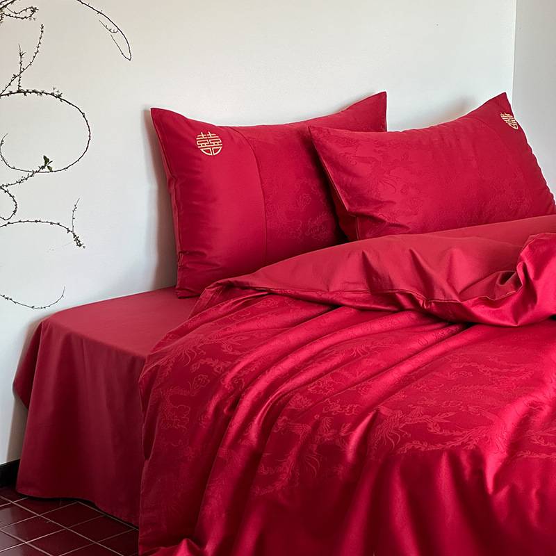 婚庆风丨新中式S100长绒棉龙凤提花四六件套结婚红色囍字四季全棉