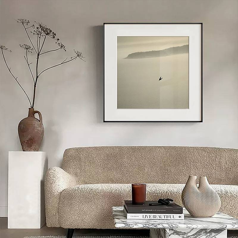 现代简约沙发背景装饰画小众风景画黑白摄影挂画客餐厅中古风摆画