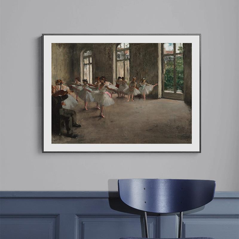 中古风芭蕾舞蹈室装饰画复古人物油画小众美式挂画教室客厅挂画图片