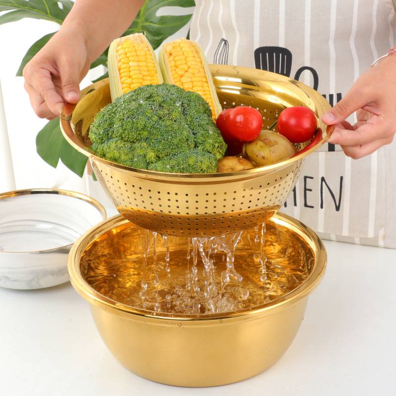加厚不锈钢盆擦丝三件套家用大号洗菜淘米盆厨房沥水盆擦片刨丝器