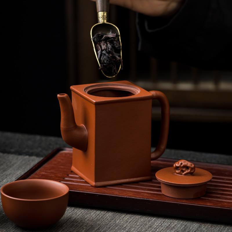 名家手工紫砂壶凤鸣壶宜兴梨皮四方壶原矿紫砂家用茶具四方泡茶壶