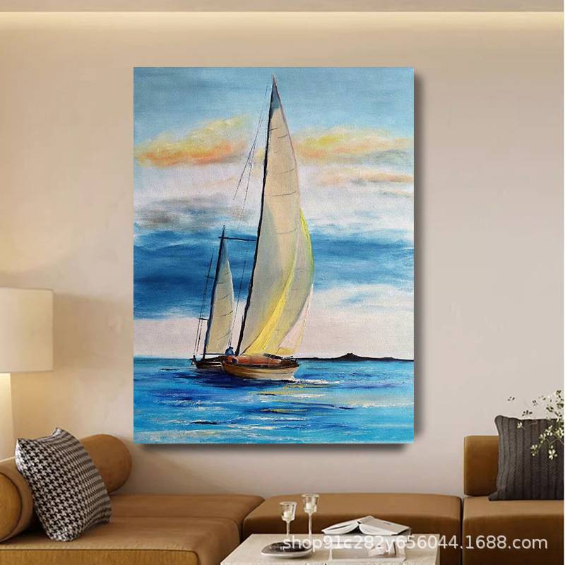纯手绘油画【帆】风景装饰壁画客厅玄关书房走廊过道立体手工挂画图片