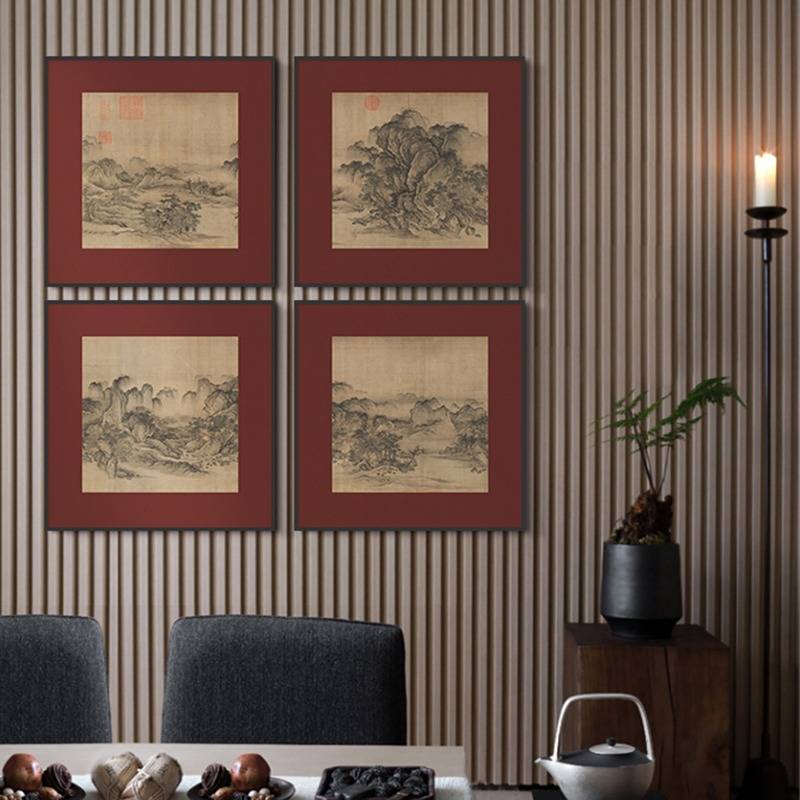 新中式组合装饰画山水画正方形玄关画客厅餐厅挂画民宿酒店画图片