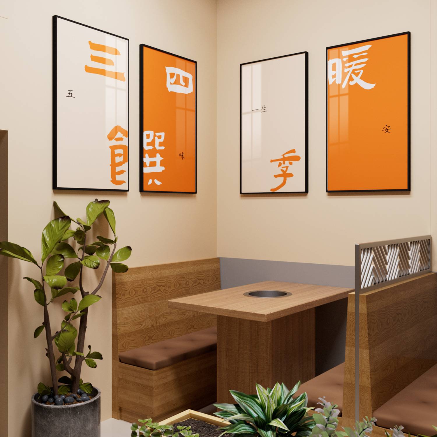 饭店餐桌墙面装饰画餐厅包厢包间背景壁画餐饮店简约现代组合挂画图片