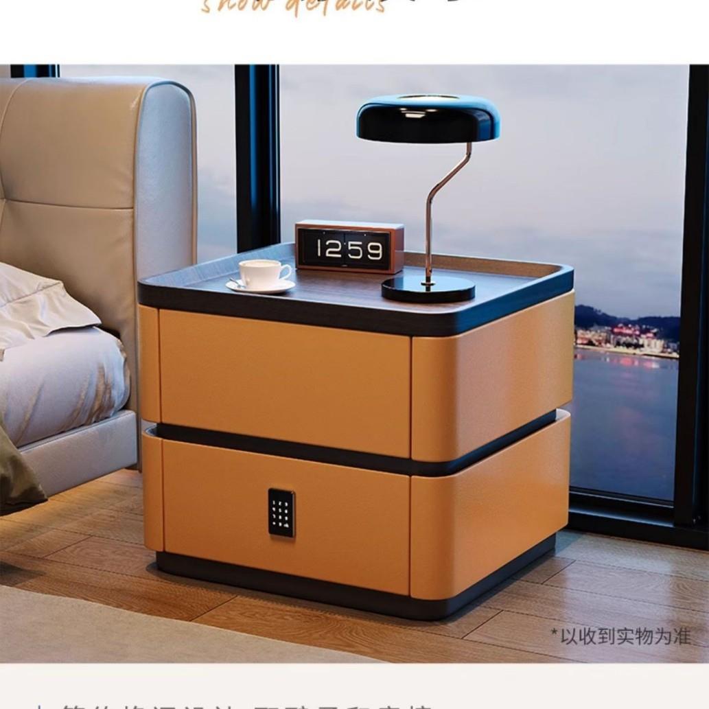 床头柜小型现代简约新款实木意式极简床头柜主卧床边柜密码锁新款