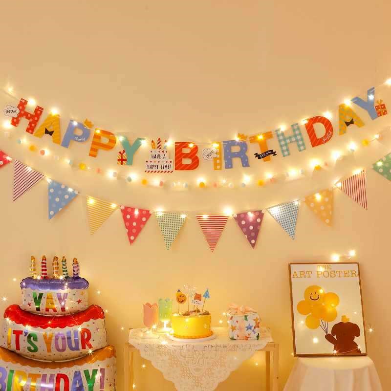 速发生日球乐拉旗派对装饰毛快彩旗儿童男宝宝周岁拍照横幅挂旗布