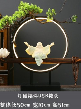 速发新中式小和尚灯圈流件室内摆意倒禅香炉家居招财陶瓷香薰炉装