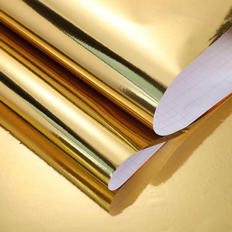 速发金属亮面金色自粘金箔门框板即时贴镜面贴纸反光防水墙贴装饰