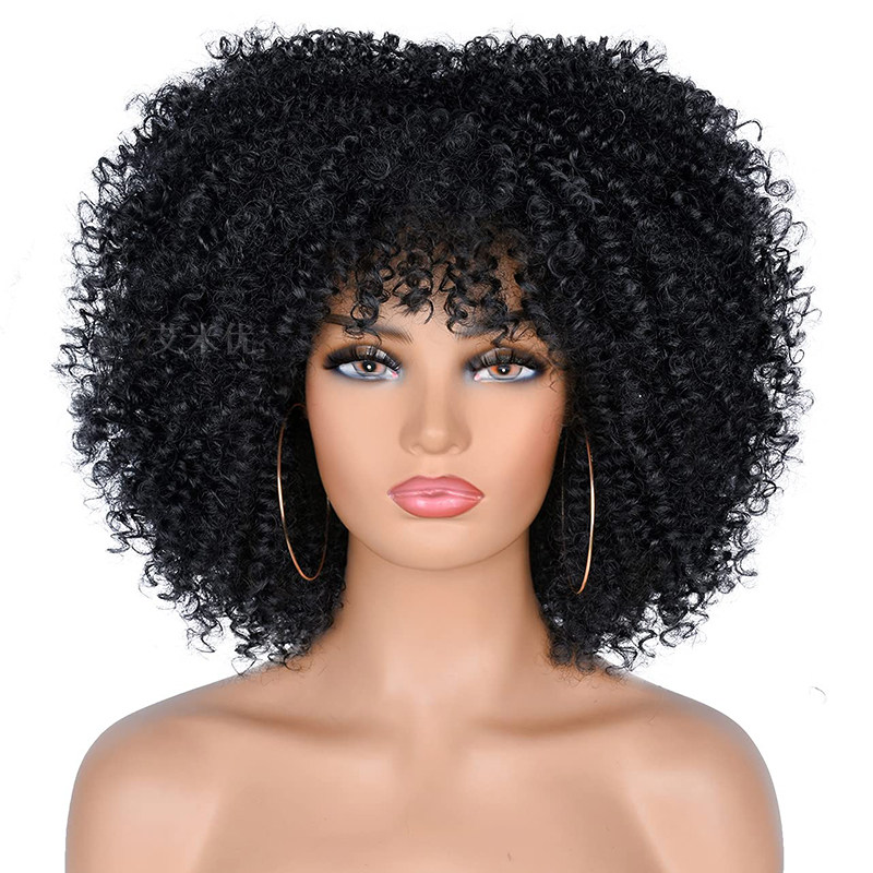 速发爆炸头假发黑人 自然蓬松卷发ro洲Curly Wig 非烫小卷假发套