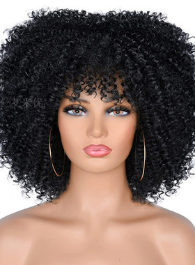 速发 炸头假烫黑人发自然蓬松卷发ro Curly Wig爆非洲小卷假发套
