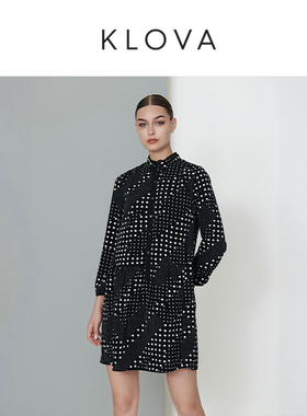 柯罗芭春秋专柜同款黑白波点休闲连衣裙  LW2168 ￥3890