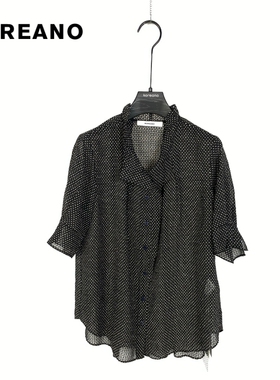 柯利亚诺夏季专柜同款陨石黑棉纱混纺点绣衬衫  CW9191 ￥3280