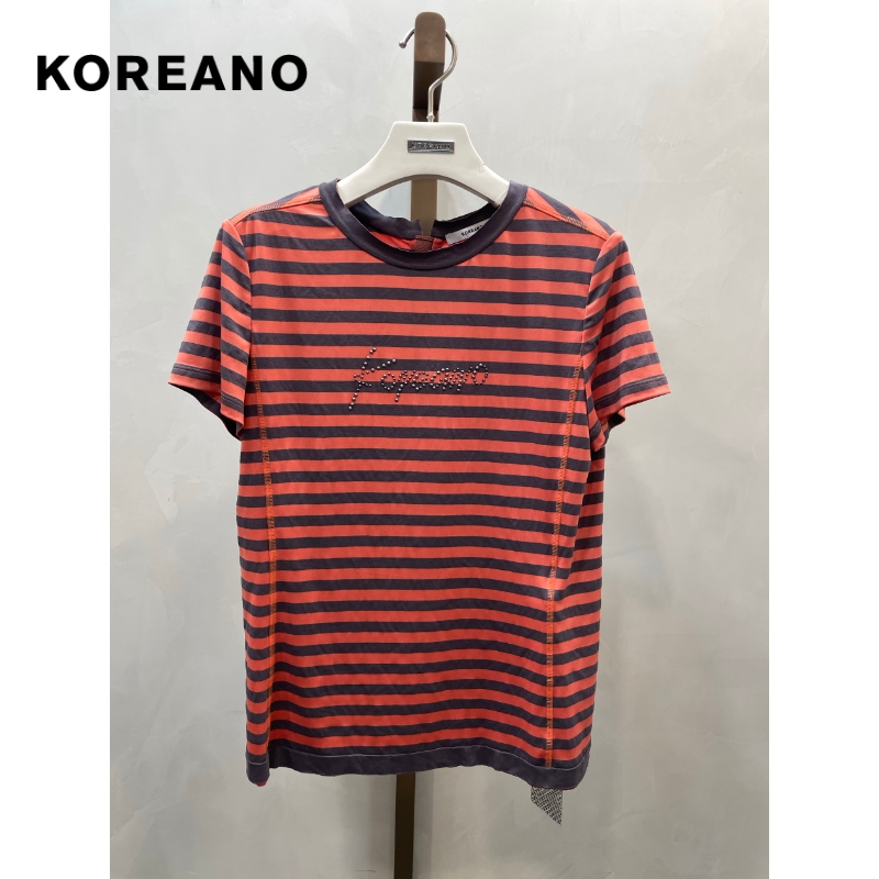 柯利亚诺夏季专柜同款条纹烫钻收身圆领T恤  TT3169A ￥1880